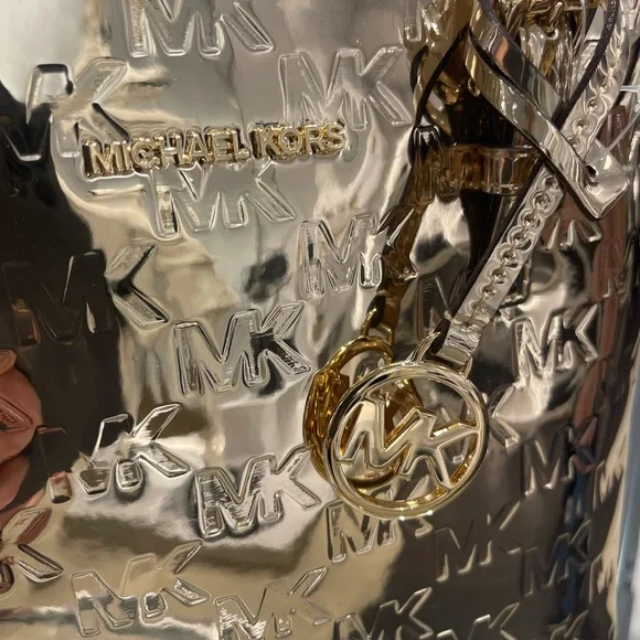 MICHAEL KORS Jet Set Extra-Small Metallic Logo Debossed Convertible TZ Tote Cros - Picture 13 of 16